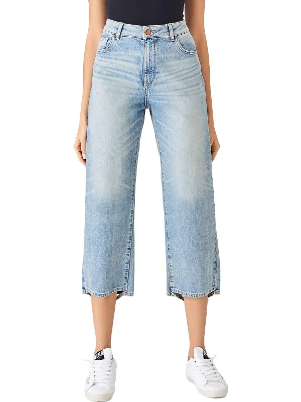 Hepburn Womens Wide Leg Denim Cropped Jeans