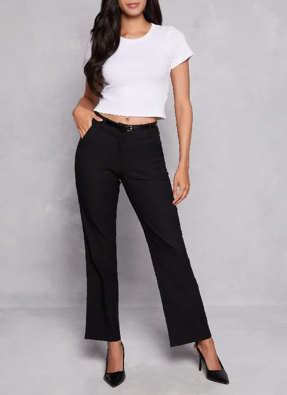 Belted Wide Leg Dress Pants