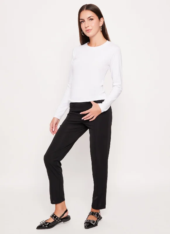 Crepe Knit Faux Button Pull On Pants