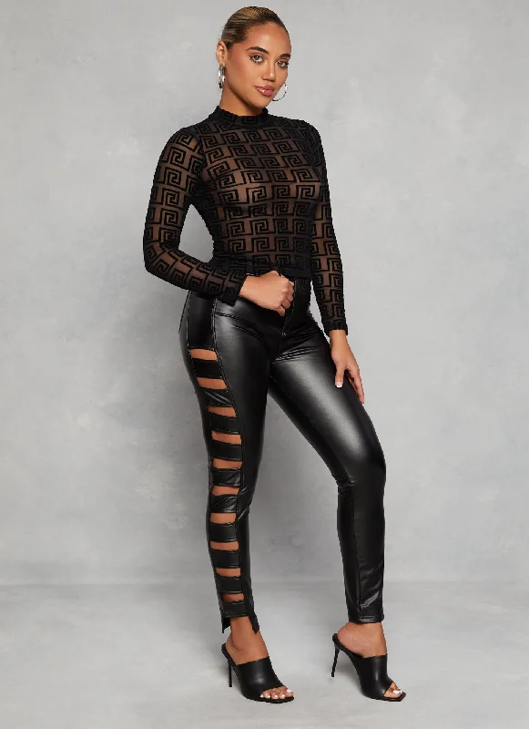 Side Cut Out Faux Leather Pants