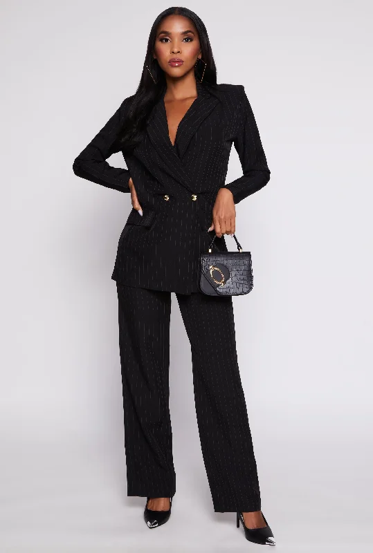 Striped Belted Front Dress Pants