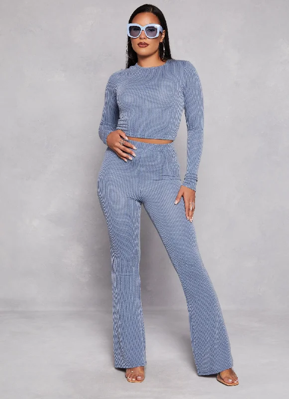 Almost Famous Ribbed Knit High Waist Flare Pants