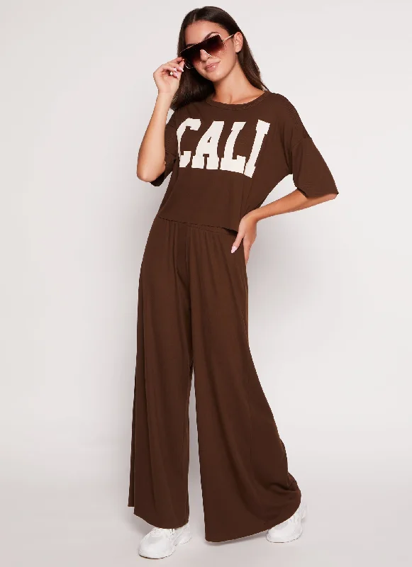 Rib Knit Wide Leg Pants