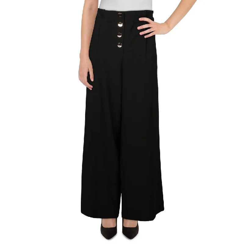 Gracia Womens Plus High Rise Pleated Wide Leg Pants