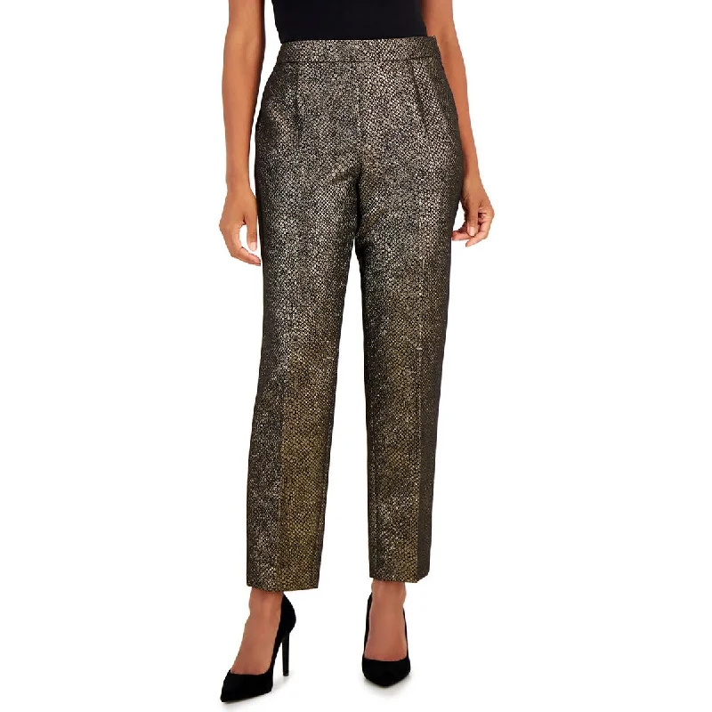 Kasper Womens Petites Slim Fit Metallic Straight Leg Pants