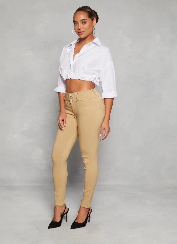 Triple Button High Waist Skinny Leg Pants