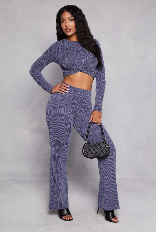 Ribbed Knit Wide Leg High Waist Pants