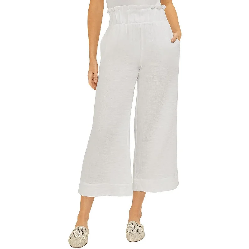 Three Dots Womens Gauze Wide-Leg Cropped Pants