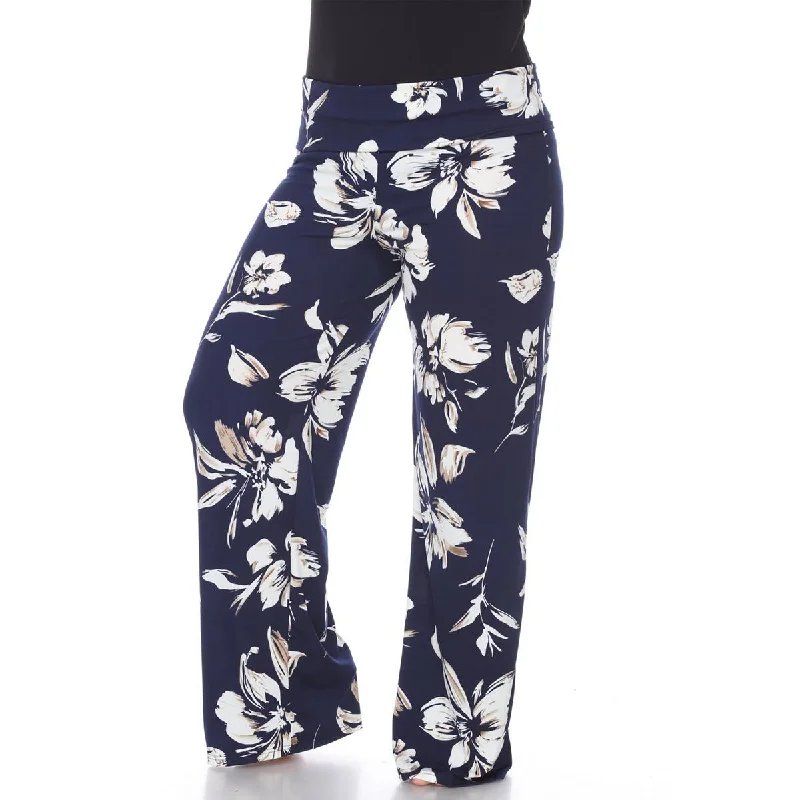 White Mark Womens Plus Floral Print High Rise Palazzo Pants