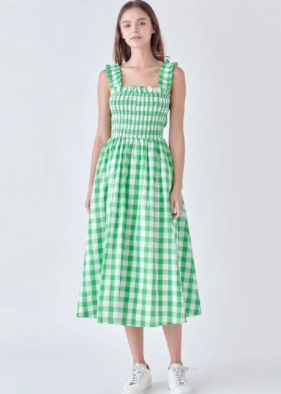 Alice Check Print Midi Dress- Green ***FINAL SALE***