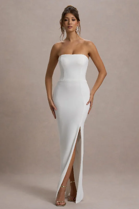 Belle of The Ball | White Bandeau Maxi Dress With Split Hem