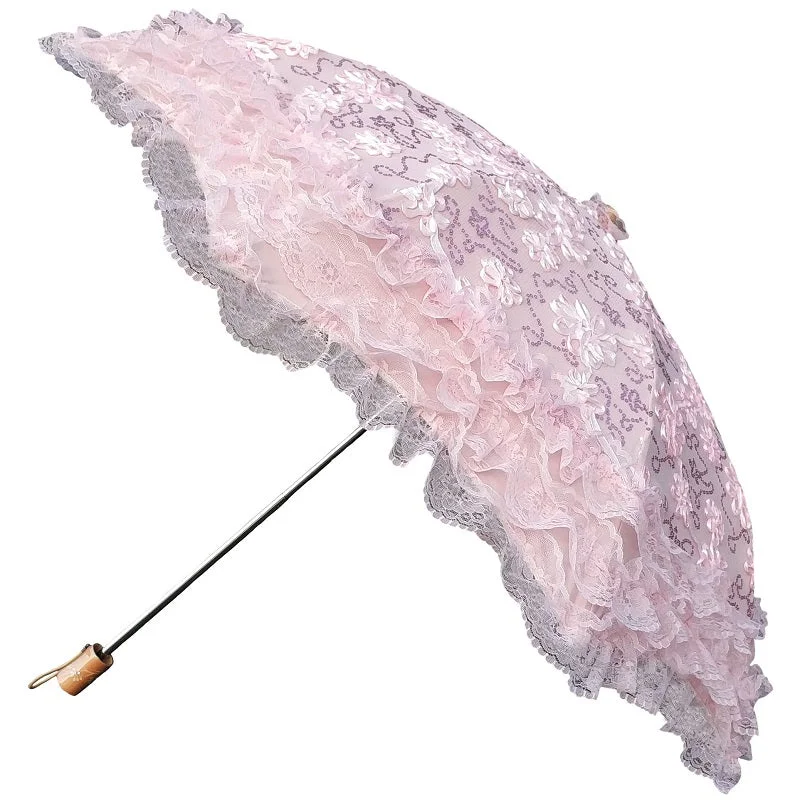 HualiBaLa~Foldable Sunscreen Sequin Princess Pink Lolita Parasol Multicolors