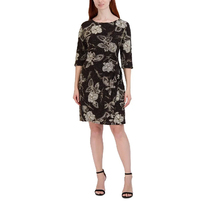 Signature By Robbie Bee Womens Petites Metallic Floral Sheath Dress