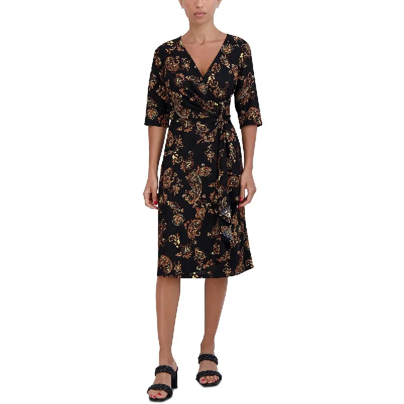 Signature By Robbie Bee Womens Petites V-Neck Knee Wrap Dress