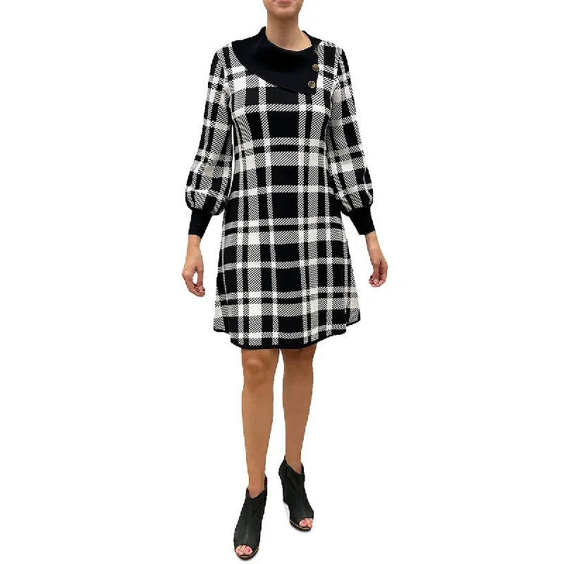 Signature By Robbie Bee Womens Plaid Sweaterdress