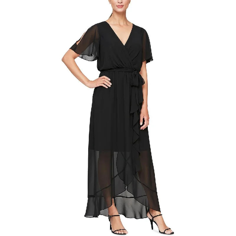 SLNY Womens Belted Long Wrap Dress