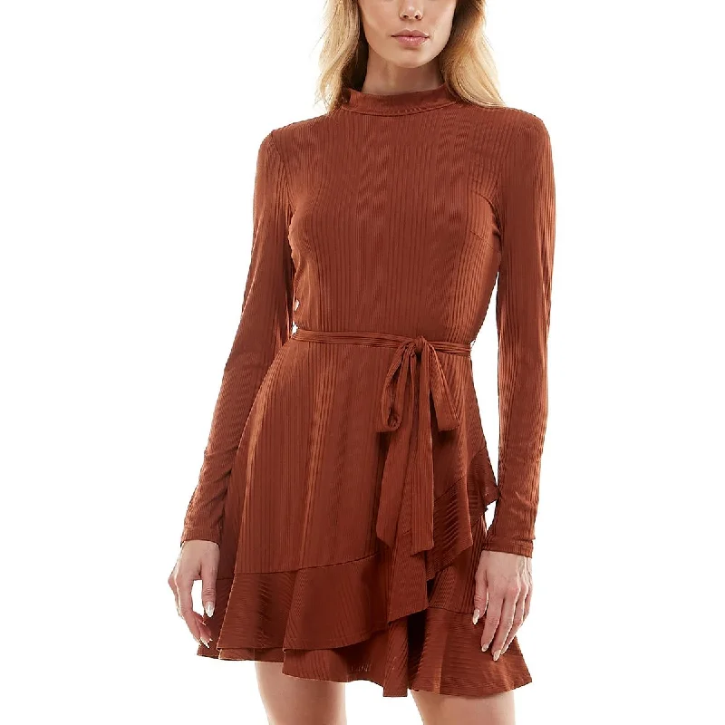 Speechless Womens Juniors Tiered Ribbed Knit Mini Dress