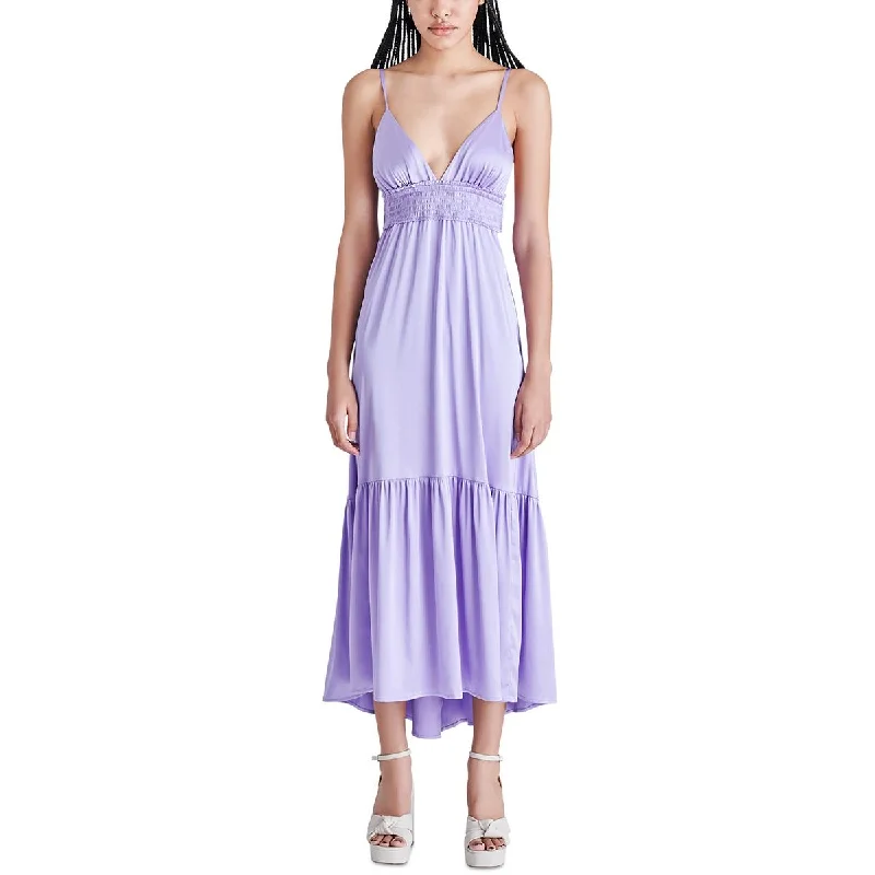 Steve Madden Womens Lisa Satin Open Back Midi Dress