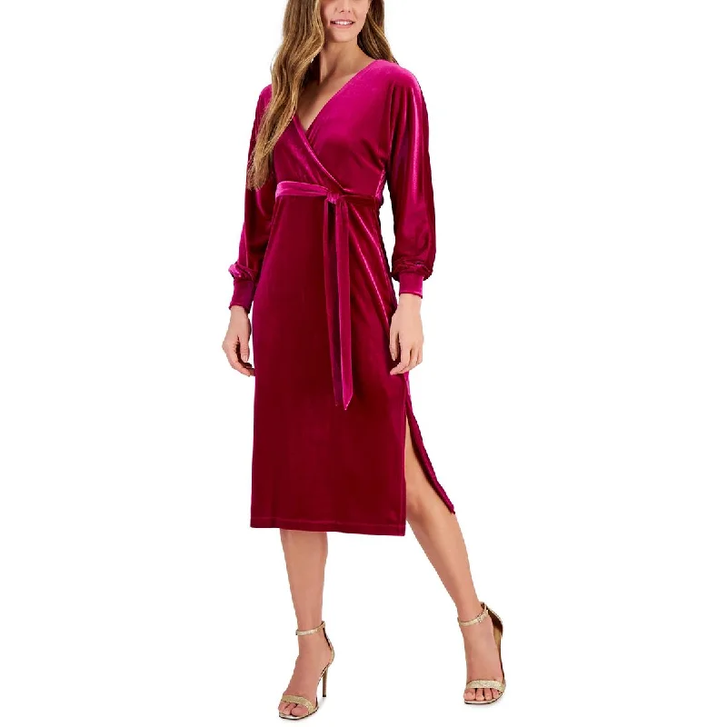 Taylor Womens Velvet A-Line Midi Dress