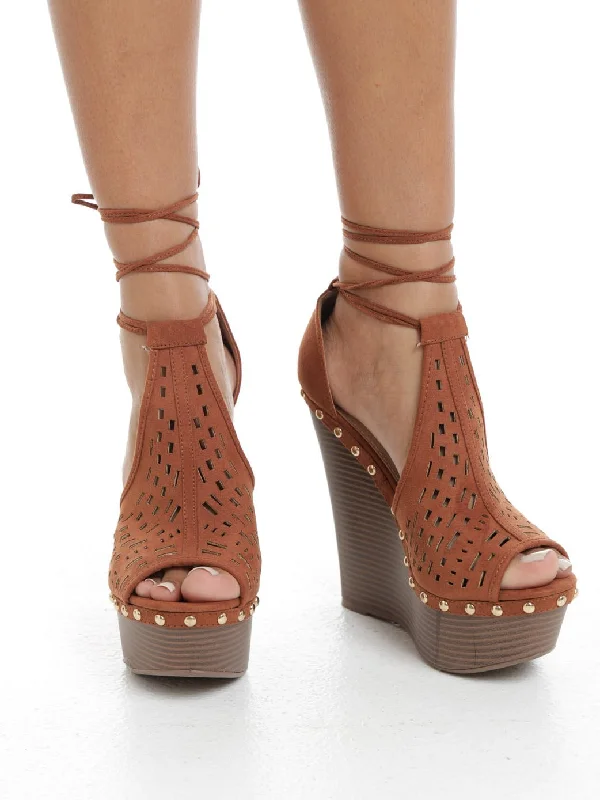 Cognac Tie-up Wedges