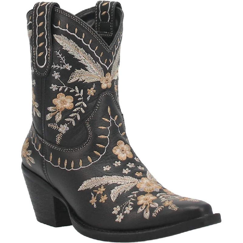 Online Exclusive | Dingo | Primrose Leather Floral Stitch Bootie in Black  **PREORDER