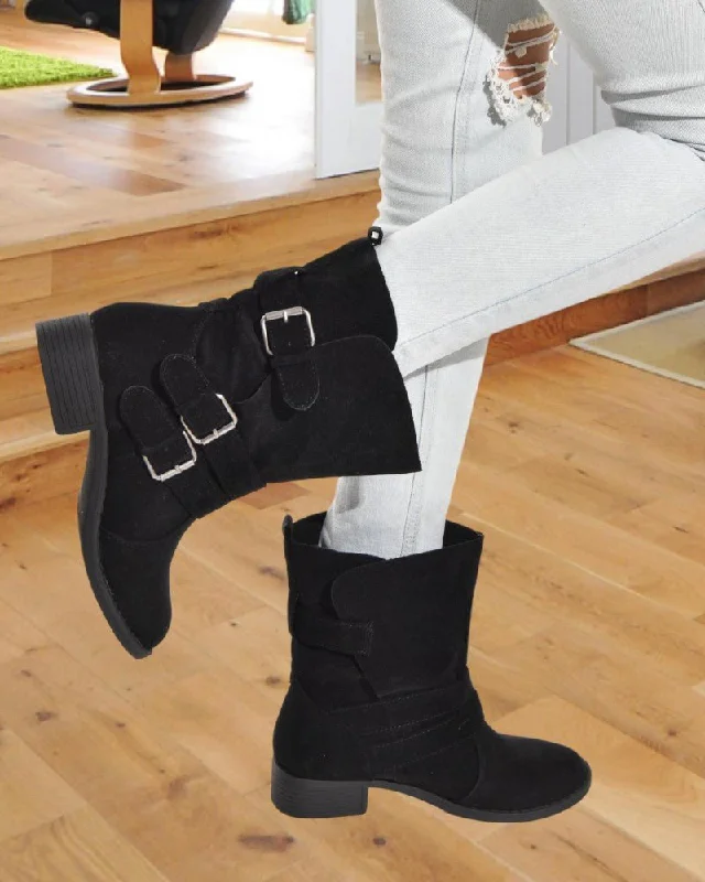 Selene Black Faux Sued Boots