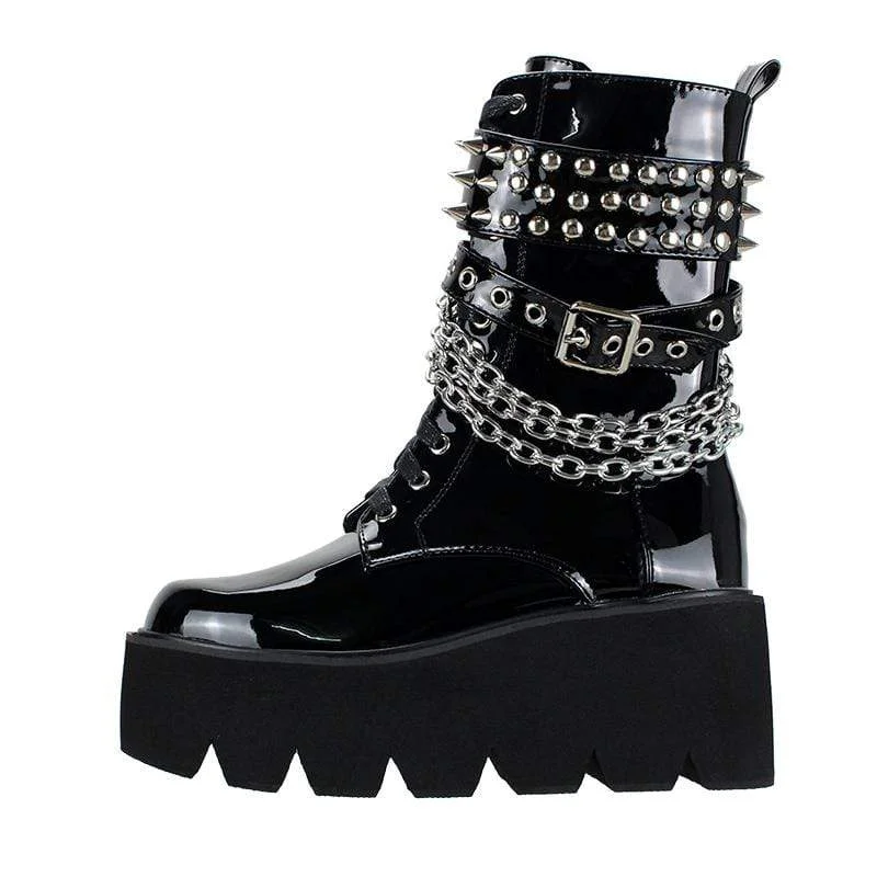 Women's Gothic Punk Buckle Rivet Platform Boots