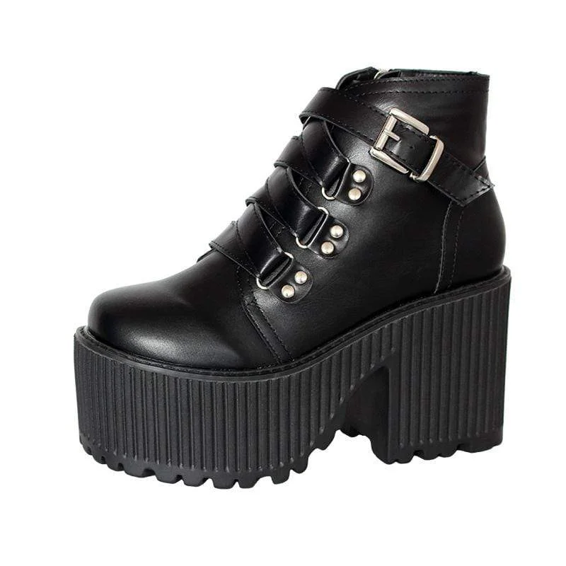 Women's Gothic Punk Buckle Zipper Platform Boots