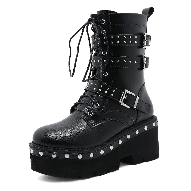 Women's Gothic Punk Buckles Rivet Platform Boots