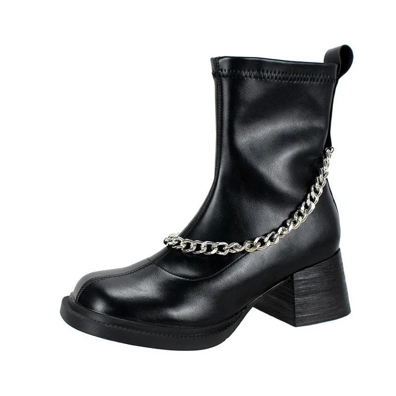 Women's Gothic Punk Chain Wedge Chelsea Boots