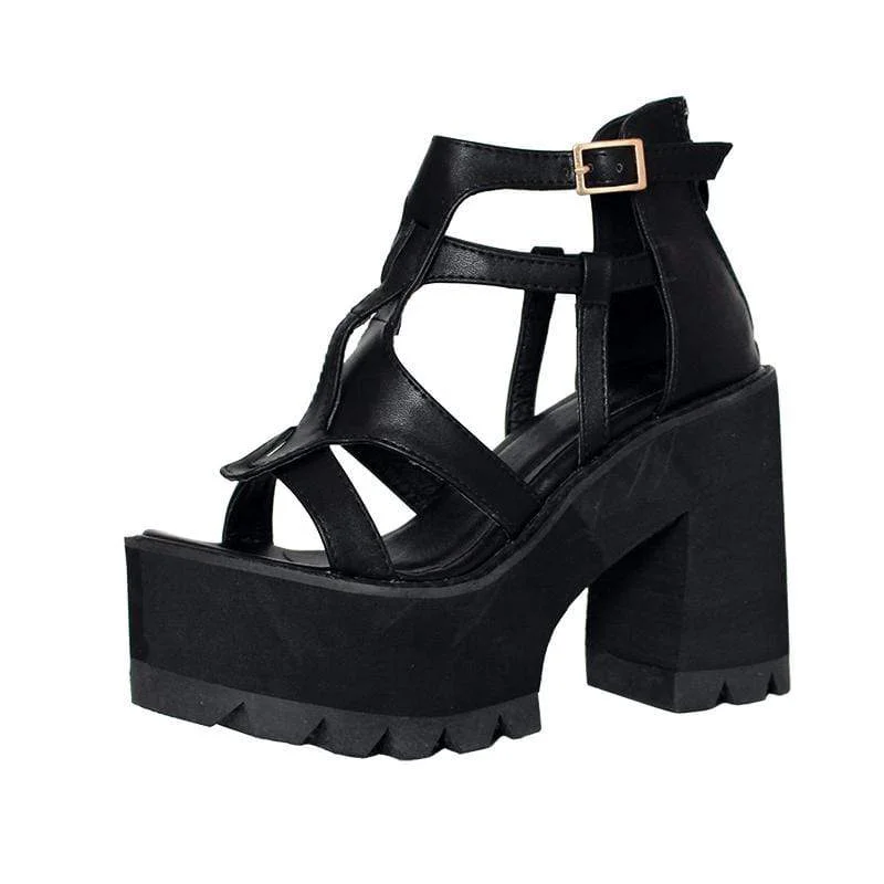 Women's Gothic Punk Cutout Buckles Platform Sandals