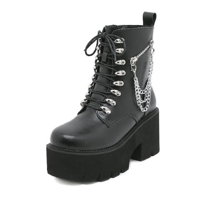 Women's Gothic Punk Lace-up Chain Platform Boots