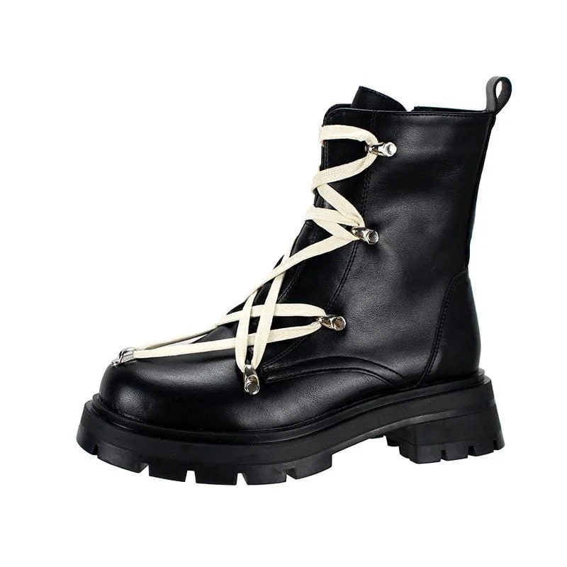 Women's Gothic Punk Lace-up Zipper Buskin Boots