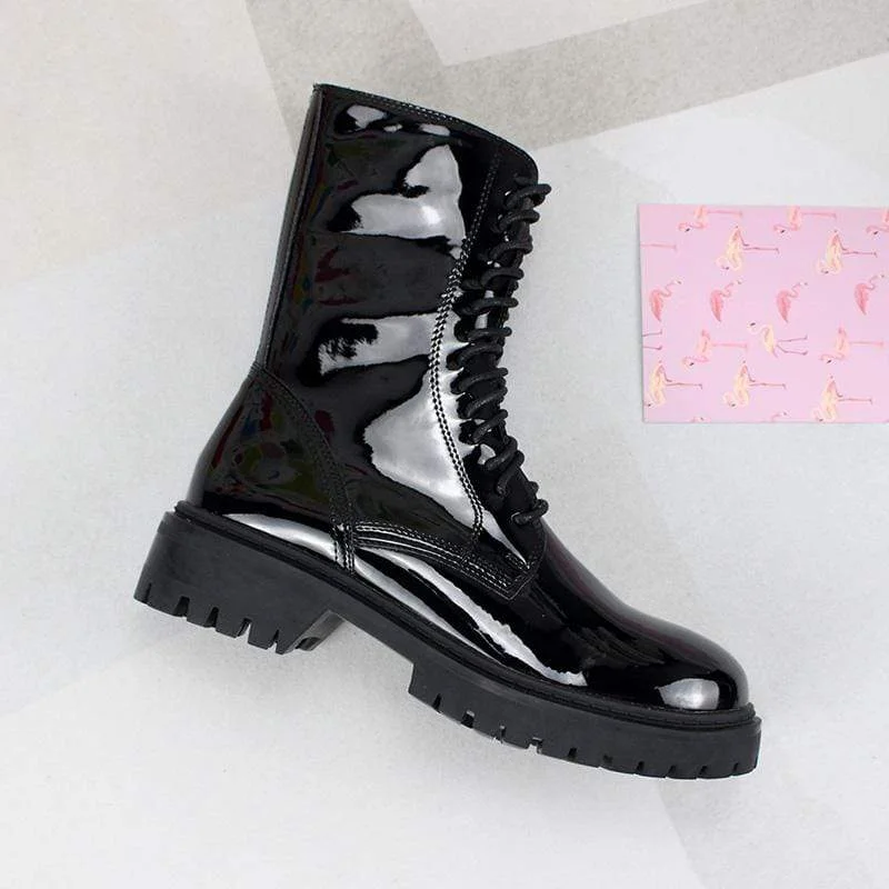 Women's Gothic Punk Patent Leather Buskin Boots