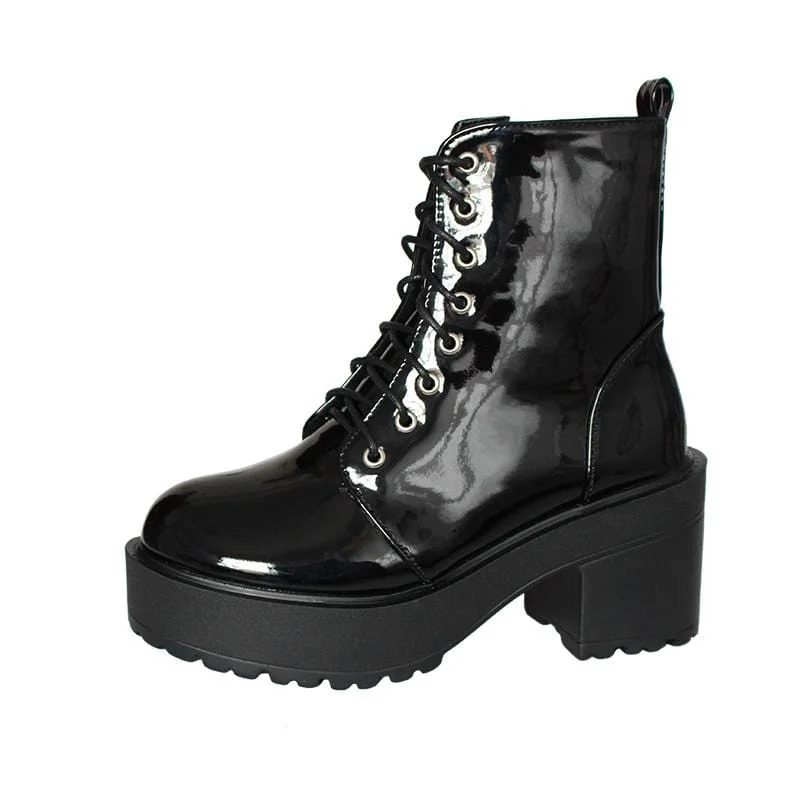 Women's Gothic Punk Patent Leather Zipper Boots