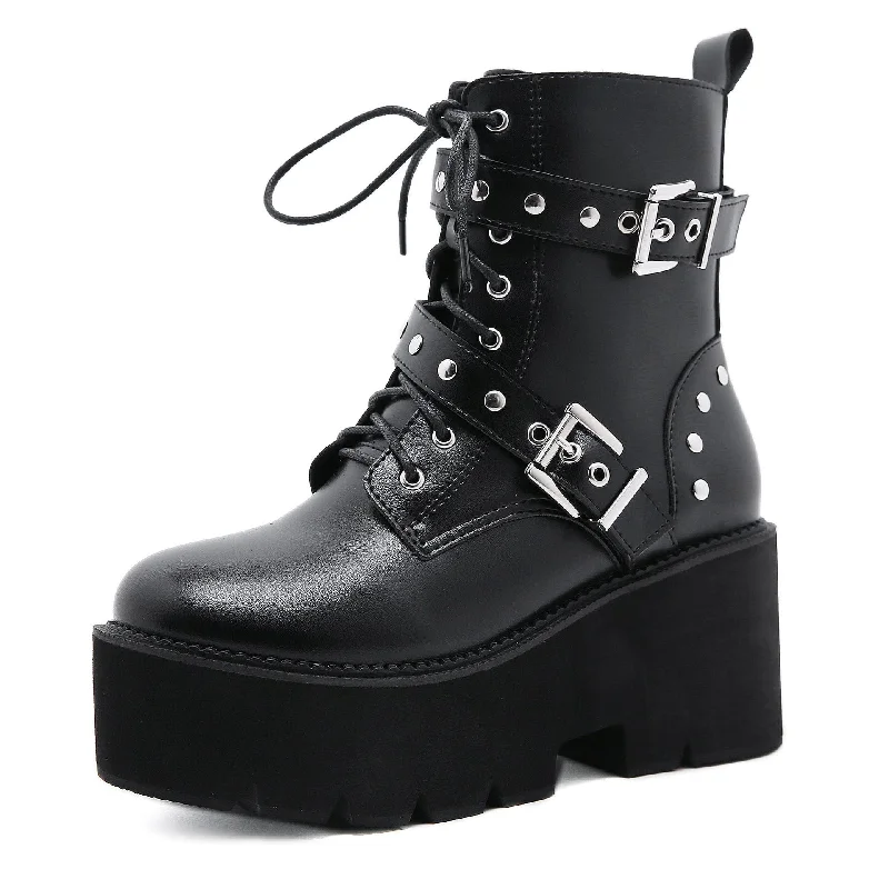 Women's Gothic Punk Seven Hooks Platform Boots