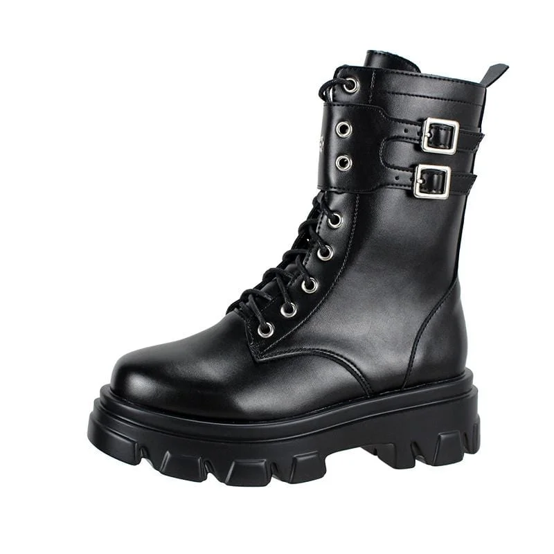 Women's Gothic Punk Zipper Buckles Buskin Boots