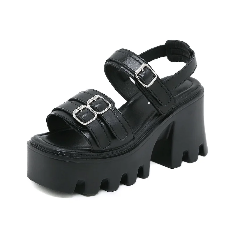 Women's Punk Buckles Chunky Sandals