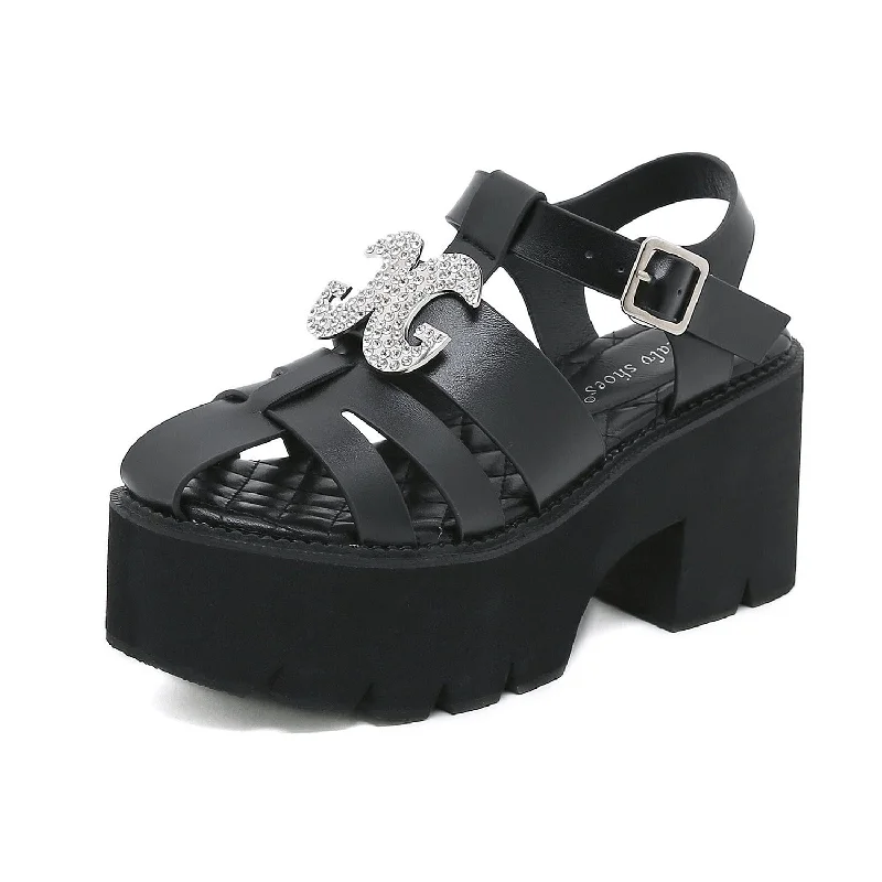 Women's Punk Diamante Buckle Platform Sandals