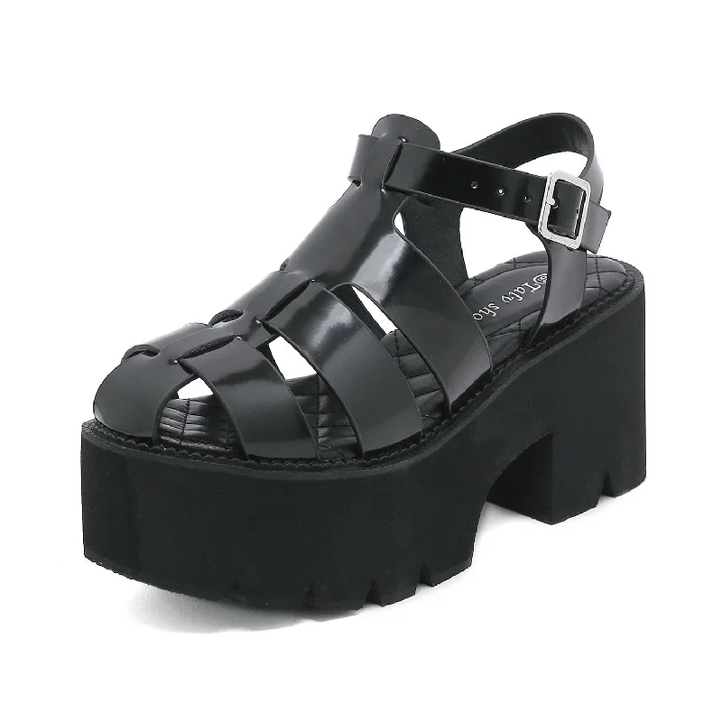 Women's Punk Patent Leather Buckle Platform Sandals