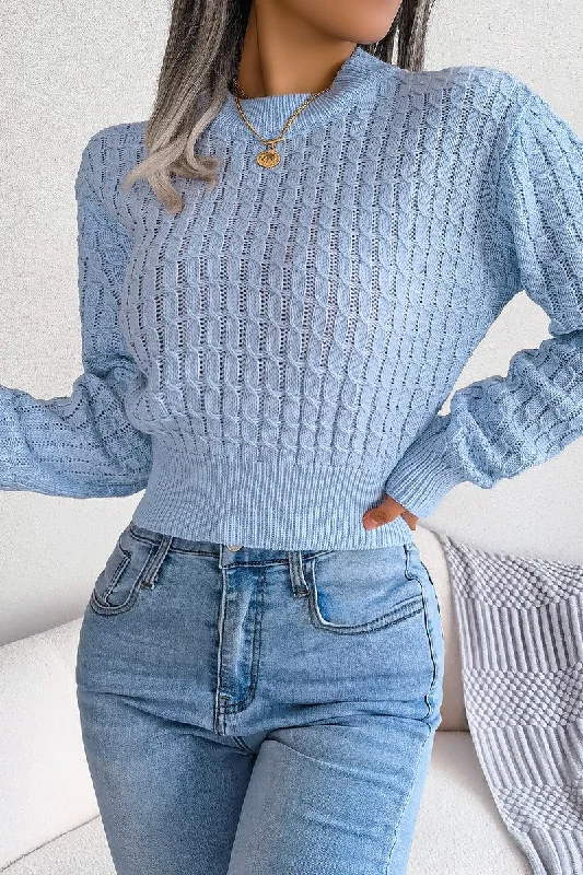 TWIST CHUNKY CABLE KNIT RIBBED CROP SWEATSHIRT