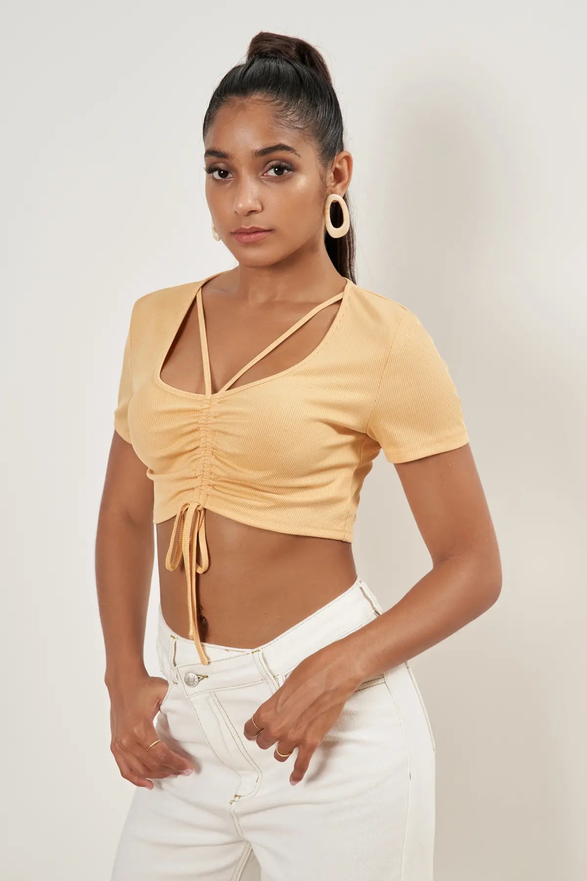 Drawstring Rib Crop Top