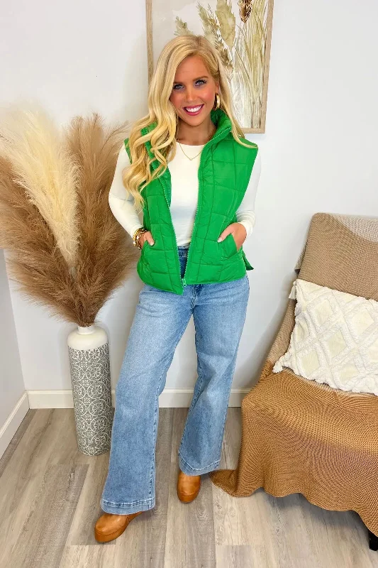 Kelly Green Pocket Puffer Vest